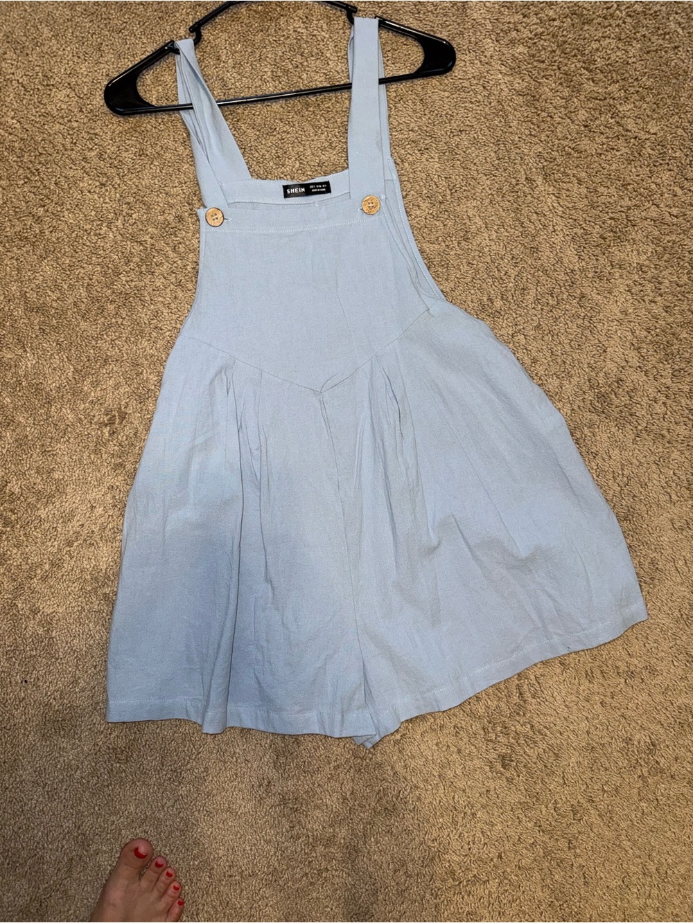 SHEIN Light Blue Girls Pinafore Romper with Button Straps